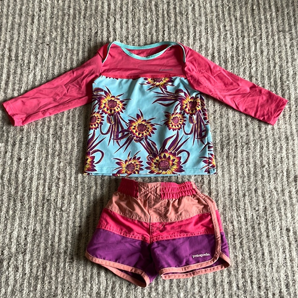 Patagonia baby bathing suit rash guard/board shorts 6-12 months